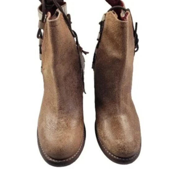 Bed Stu Blaire Leather Ankle Booties Women's 6.5 Tan Rustic Lace-Back Boots - Picture 8 of 11